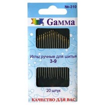 Иглы для шитья ручные " Gamma" для шитья №3- 9 N- 310 в конверте с прозрачным дисплеем 20 шт. . 
